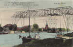 Gruß aus Osten, gel. 1911, Die erste elektrische Schwebefähre Deutschlands, 80 Meter lang, 33 Meter hoch,
wurde am 1. Oktober 1909 dem öffentlichen Verkehr übergeben.