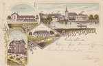 Gruss aus Basbeck, Bahnhof, Ansicht von Osten, Kirche, Postamt, gel. 1899